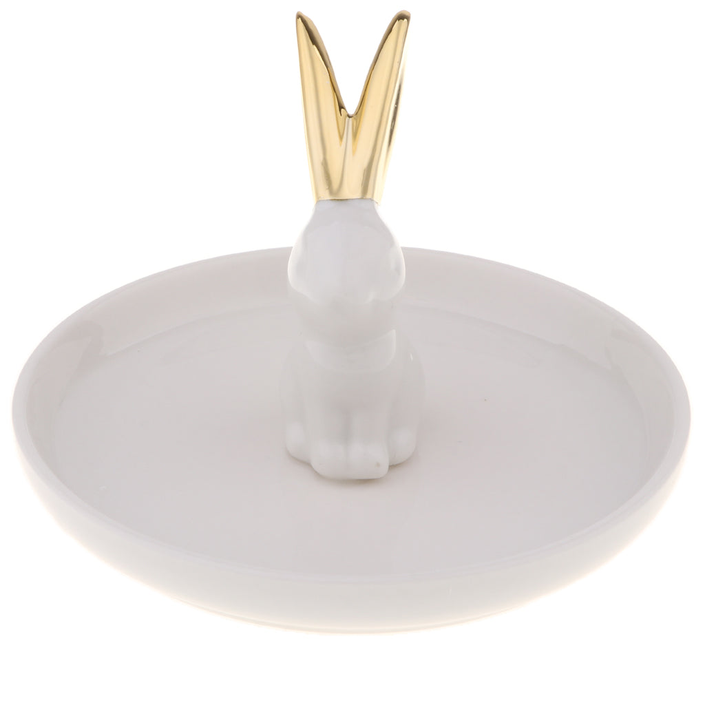 Ceramic Ring Holder Dish Jewelry Organizer Tray White Dish Rabbit