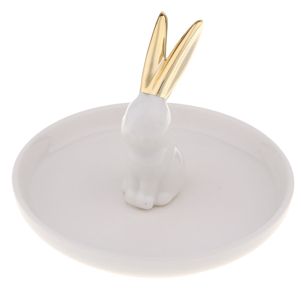 Ceramic Ring Holder Dish Jewelry Organizer Tray White Dish Rabbit