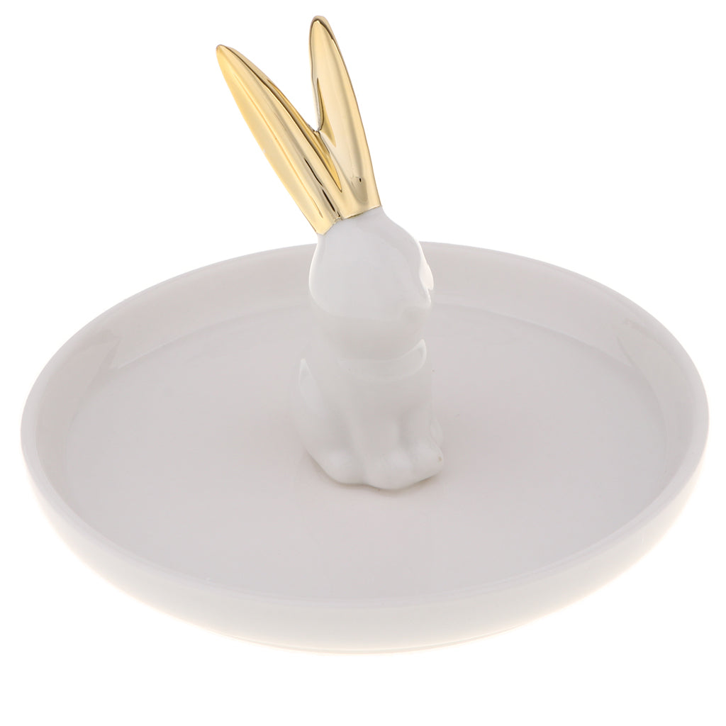 Ceramic Ring Holder Dish Jewelry Organizer Tray White Dish Rabbit