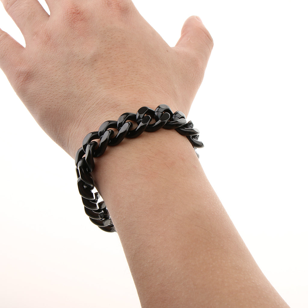 Men's Biker Stainless Steel Bracelet Curb Chain Link Bangle Wristband Black