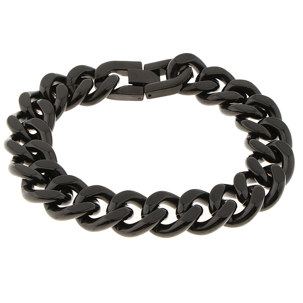 Men's Biker Stainless Steel Bracelet Curb Chain Link Bangle Wristband Black