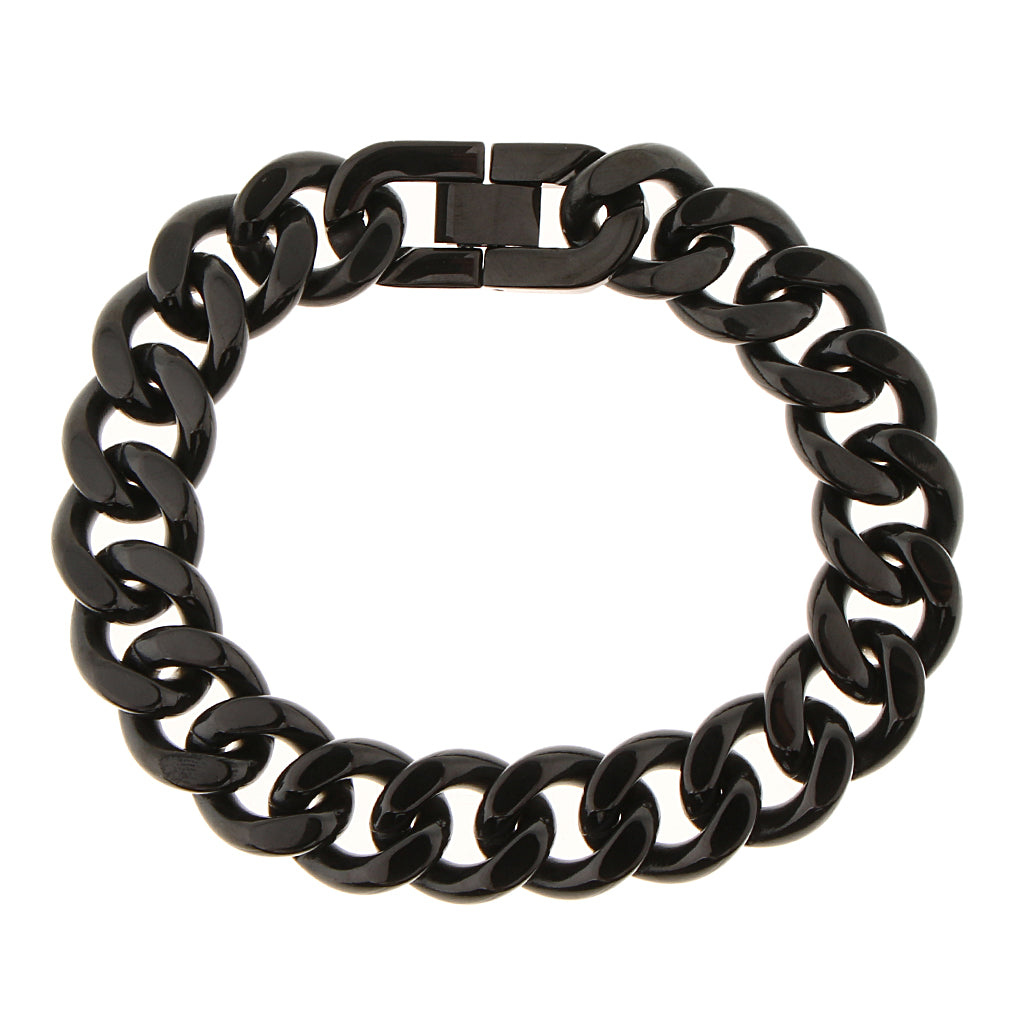 Men's Biker Stainless Steel Bracelet Curb Chain Link Bangle Wristband Black