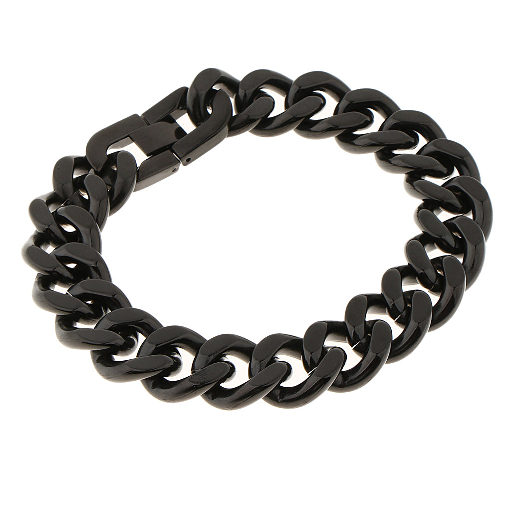 Men's Biker Stainless Steel Bracelet Curb Chain Link Bangle Wristband Black