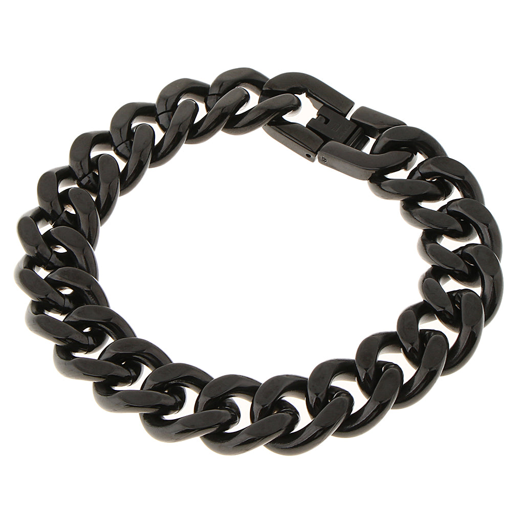 Men's Biker Stainless Steel Bracelet Curb Chain Link Bangle Wristband Black