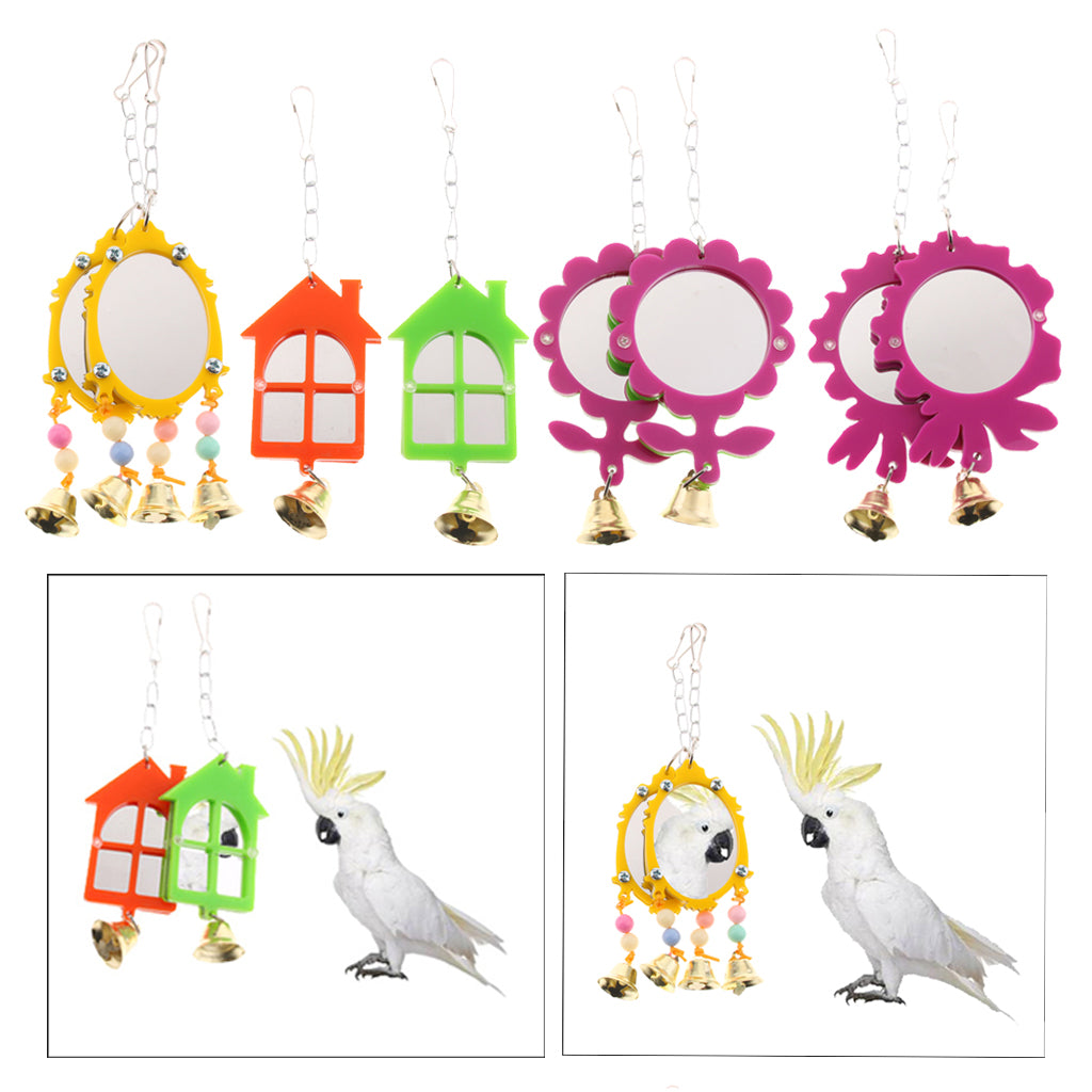 2Pcs / Set Pet Bird Mirror Toy Parrot Mirrors with Bell 1