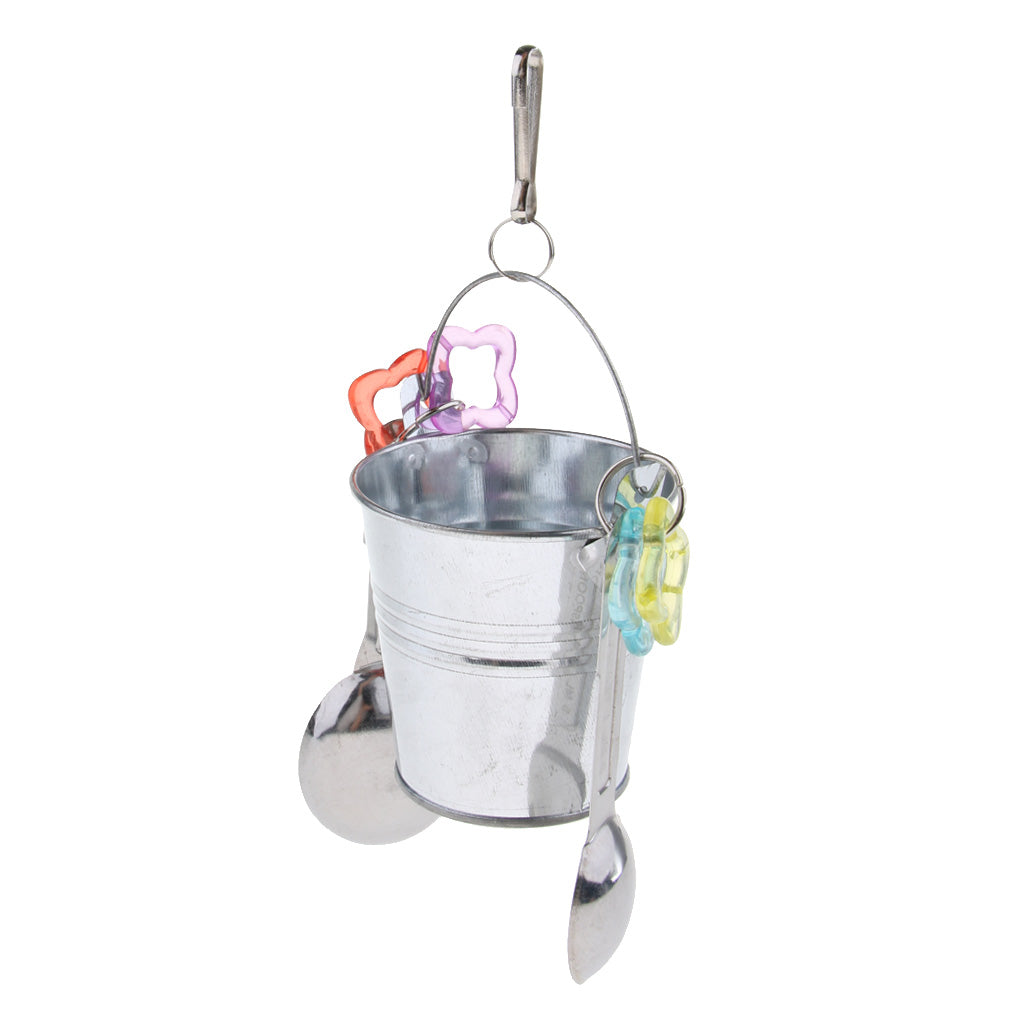 Pet Bird Hanging Feeder Bowl Drinking Cup Parrot Cage Feeder Box Silver