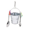 Pet Bird Hanging Feeder Bowl Drinking Cup Parrot Cage Feeder Box Silver