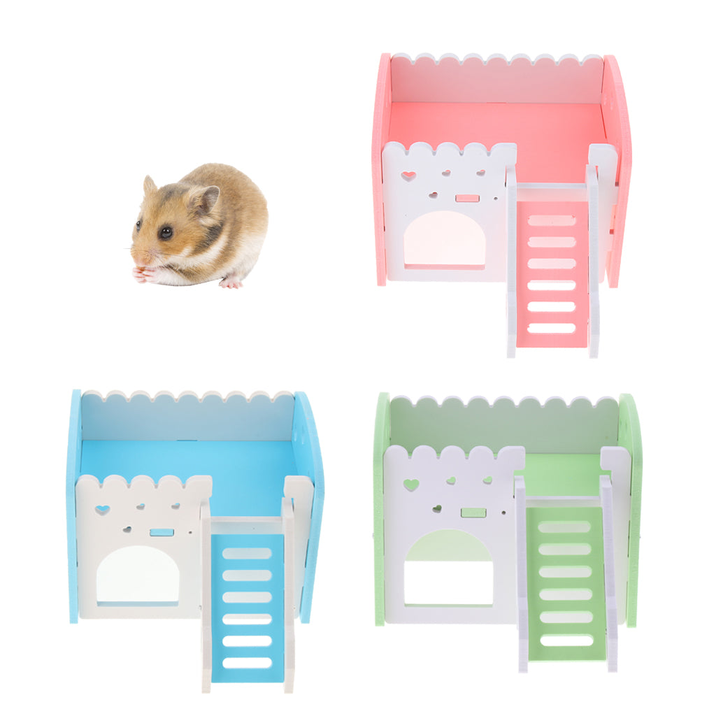 Small Animals Hamster House Cages Wooden Squirrel Villa Hut Play Toy pink