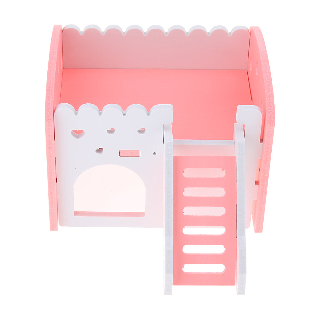 Small Animals Hamster House Cages Wooden Squirrel Villa Hut Play Toy pink