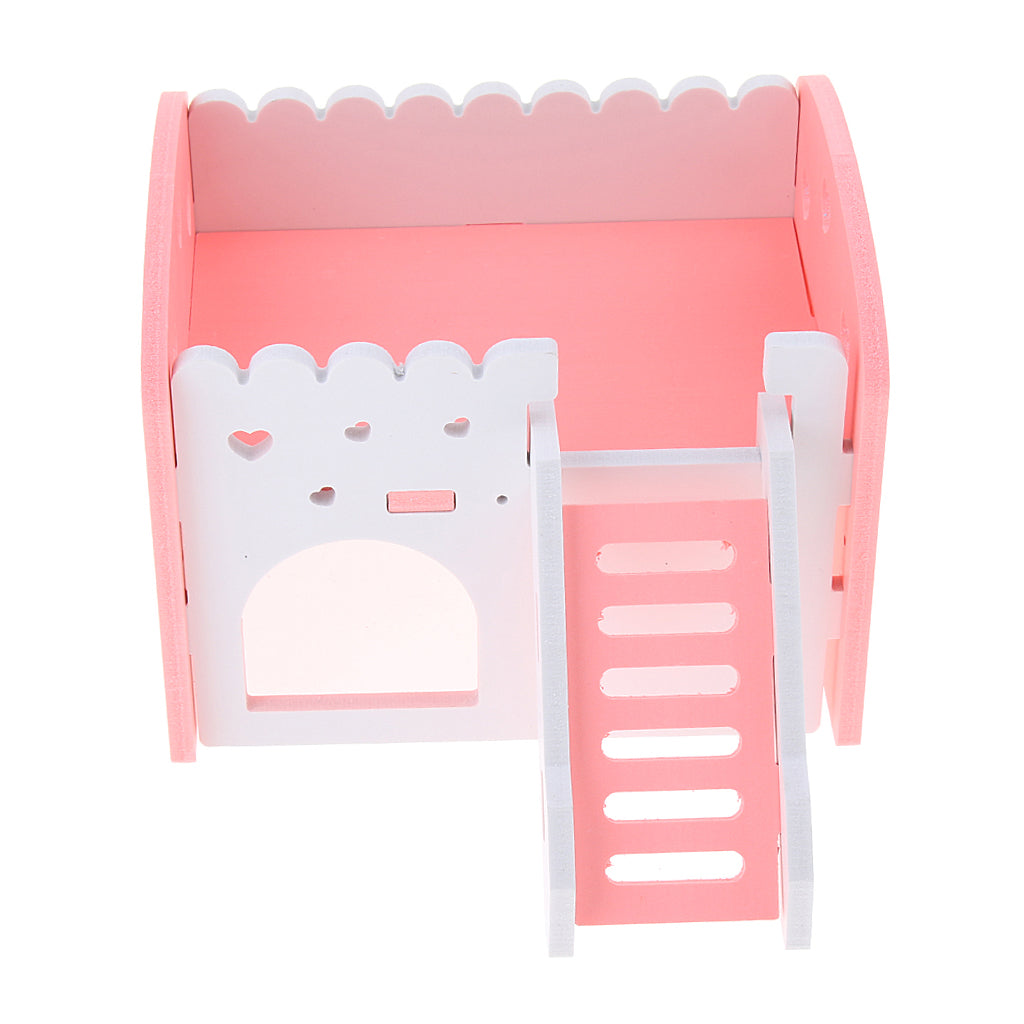 Small Animals Hamster House Cages Wooden Squirrel Villa Hut Play Toy pink