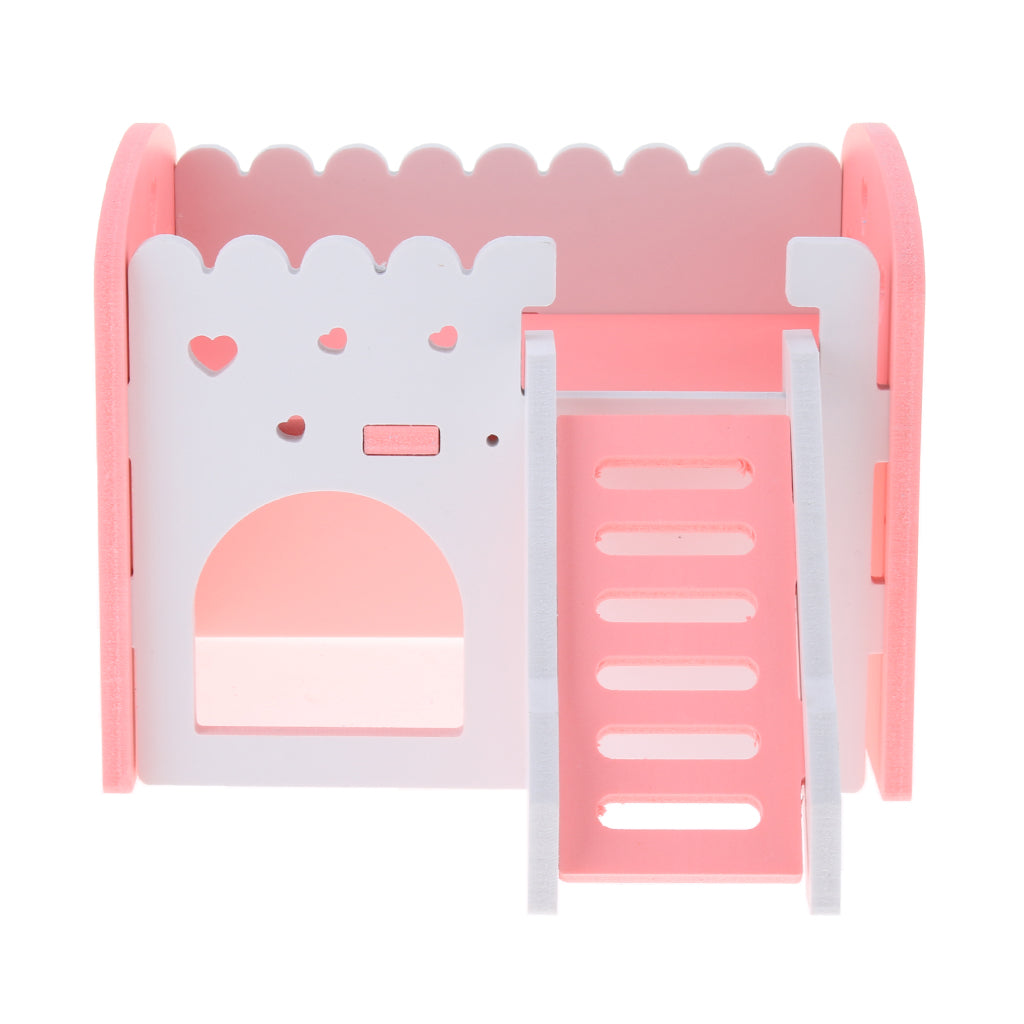 Small Animals Hamster House Cages Wooden Squirrel Villa Hut Play Toy pink