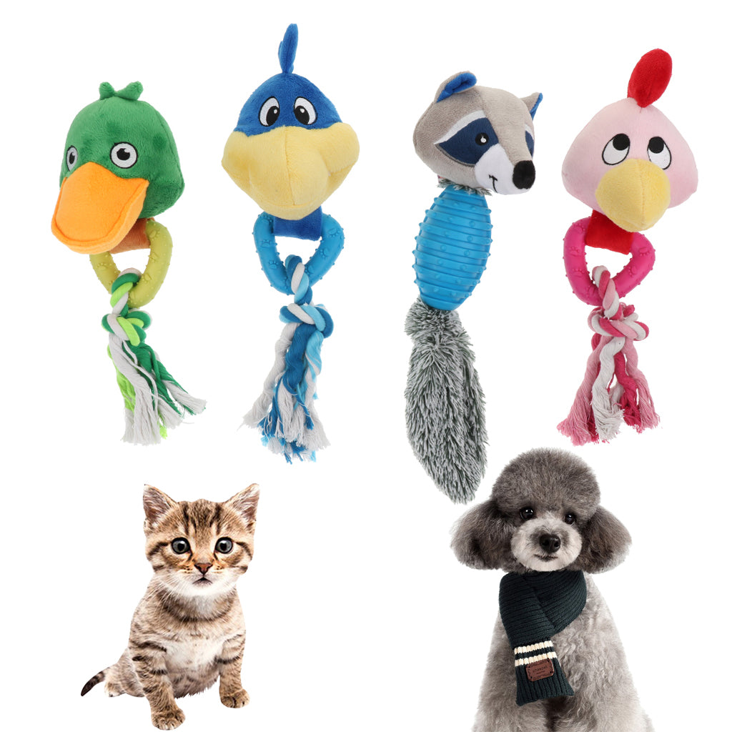 Pet Dog Cat Play Squeaky Sound Vocal Rope Knot Toys  Little Bird Style-Blue