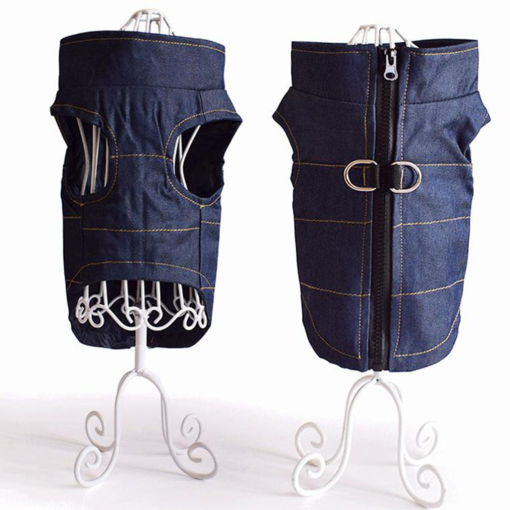 Spring Summer Denim Vest Coat Clothes T Shirt for Pet Dog  Deep Blue-XXL