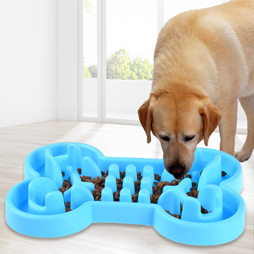 Pet Dog Cat Slow Feeder Anti-Slip Feeding Dish Bowl Anti-Choking Blue S