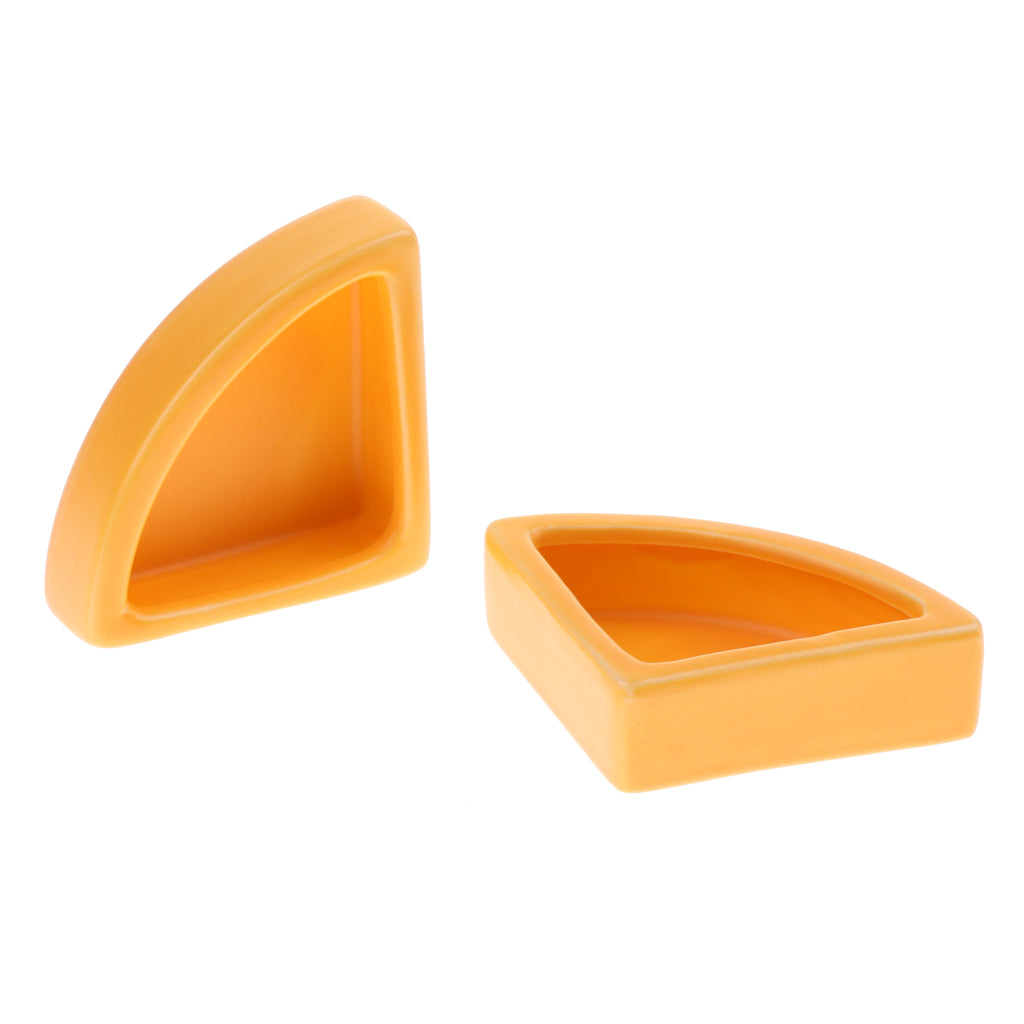 2Pieces Reptiles Feeder Ceramic Food Bowl Anti-escape Dish For Lizard Gecko Orange Angle M