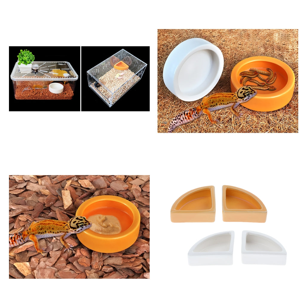 2Pieces Reptiles Feeder Ceramic Food Bowl Anti-escape Dish For Lizard Gecko Orange Round L