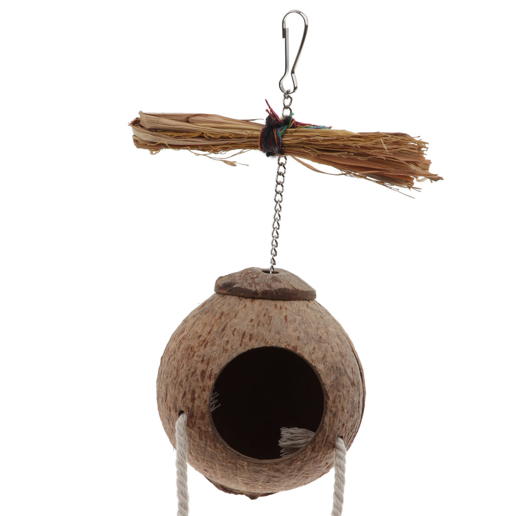 Natural Coconut Shell Bird Nest House Hut for Pet Parrot Feeder Toy #2