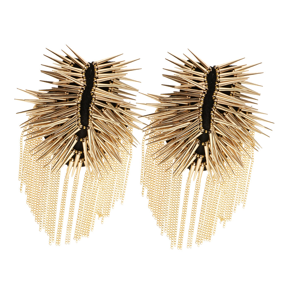 1 Pair Unisex Rivet Brooch Spike Tassel Epaulet Shoulder Board Mark Gold