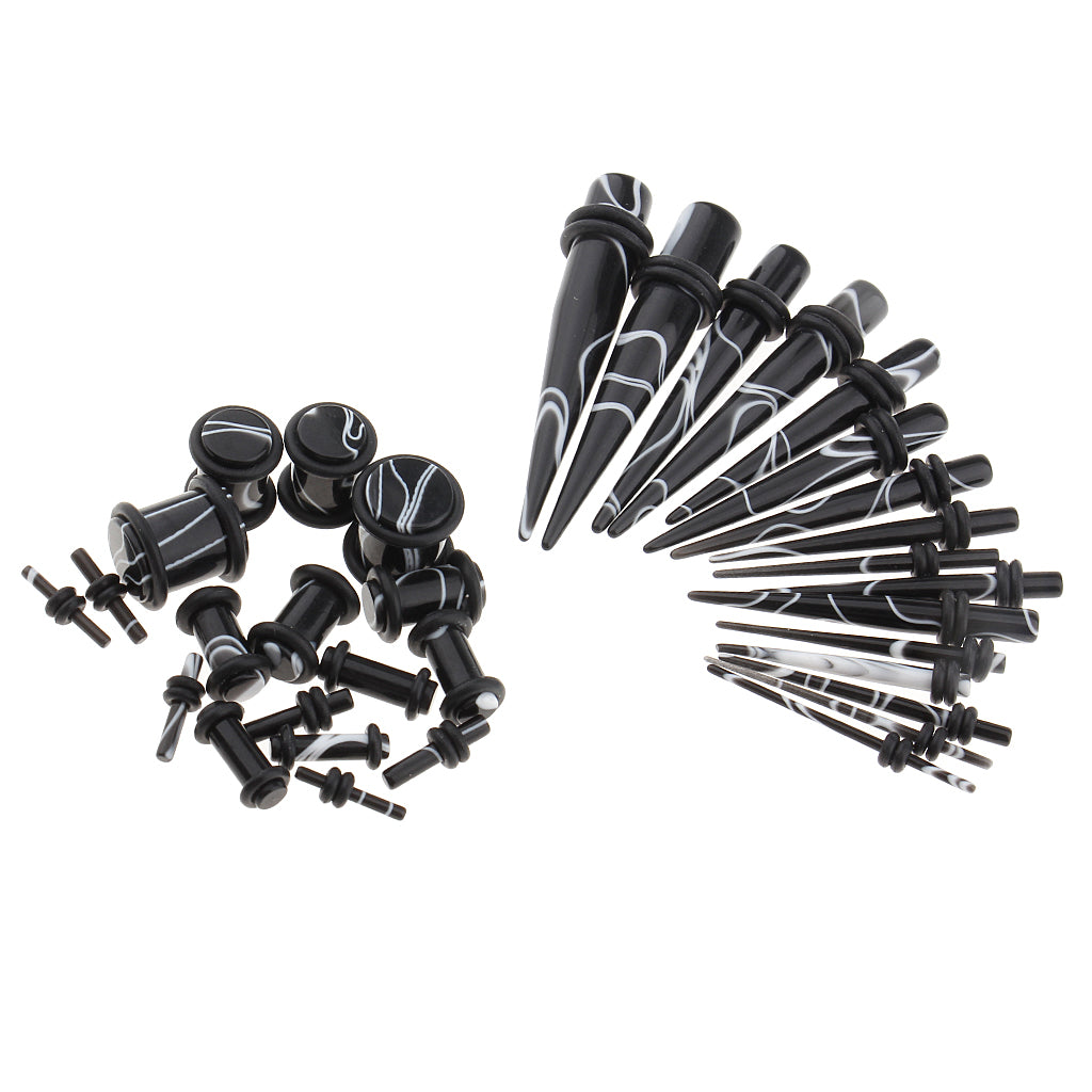 32 Pieces Ear Gauges Stretching Kit Acrylic Plug Taper 14G-0G Expander Black