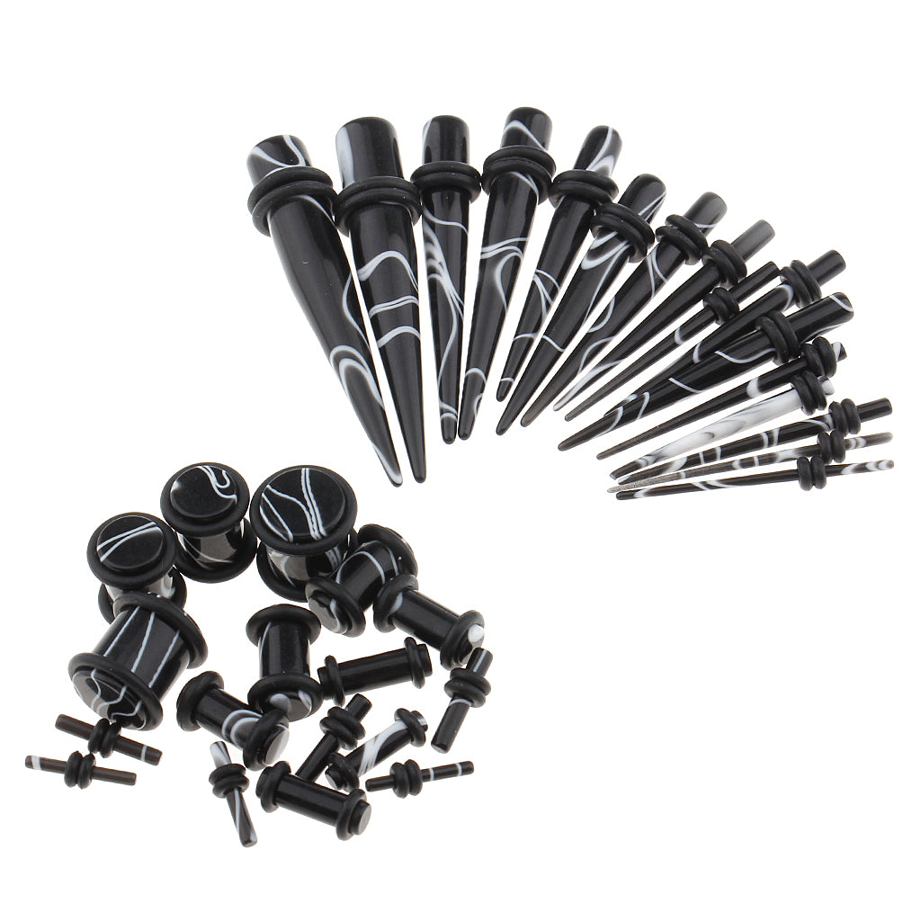 32 Pieces Ear Gauges Stretching Kit Acrylic Plug Taper 14G-0G Expander Black