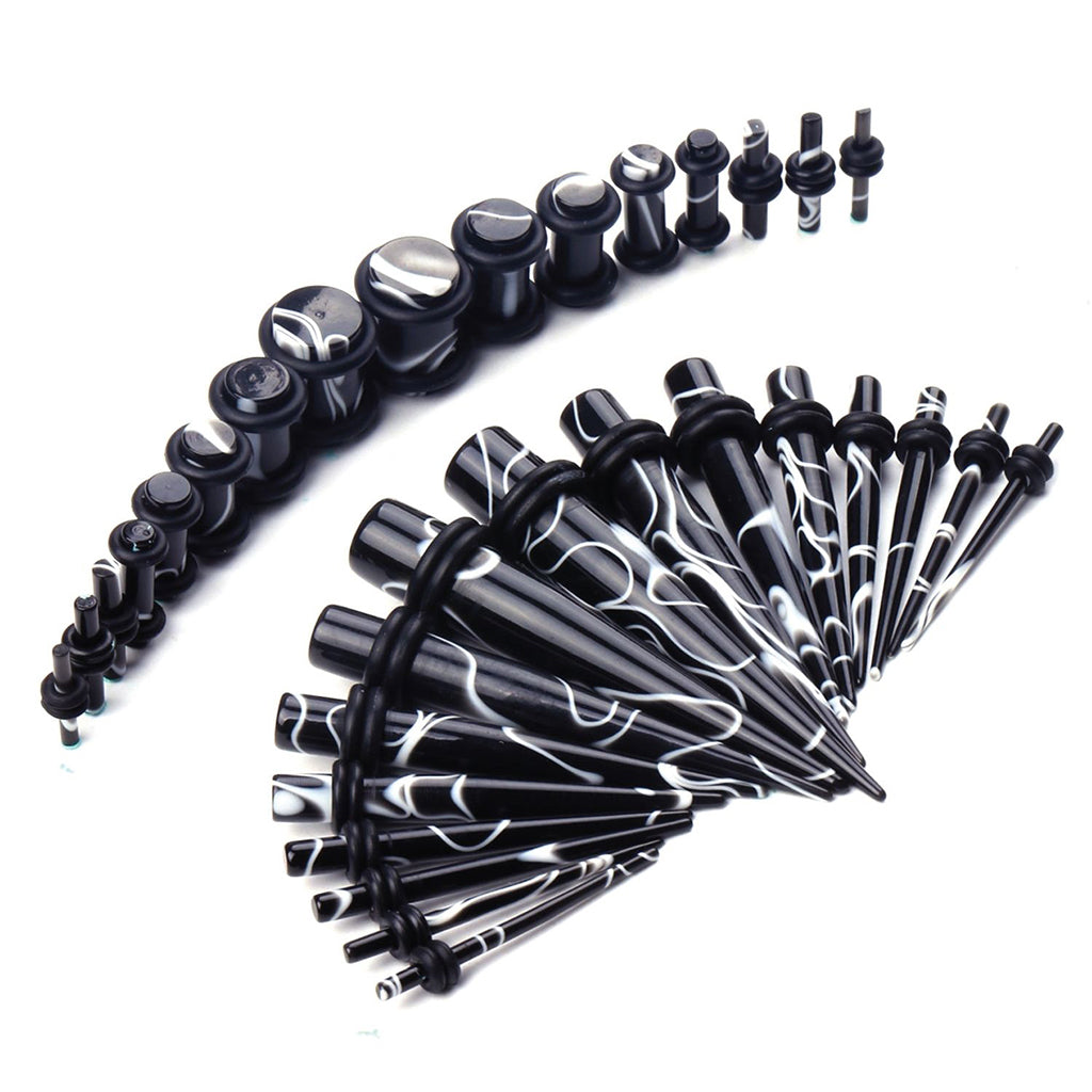 32 Pieces Ear Gauges Stretching Kit Acrylic Plug Taper 14G-0G Expander Black