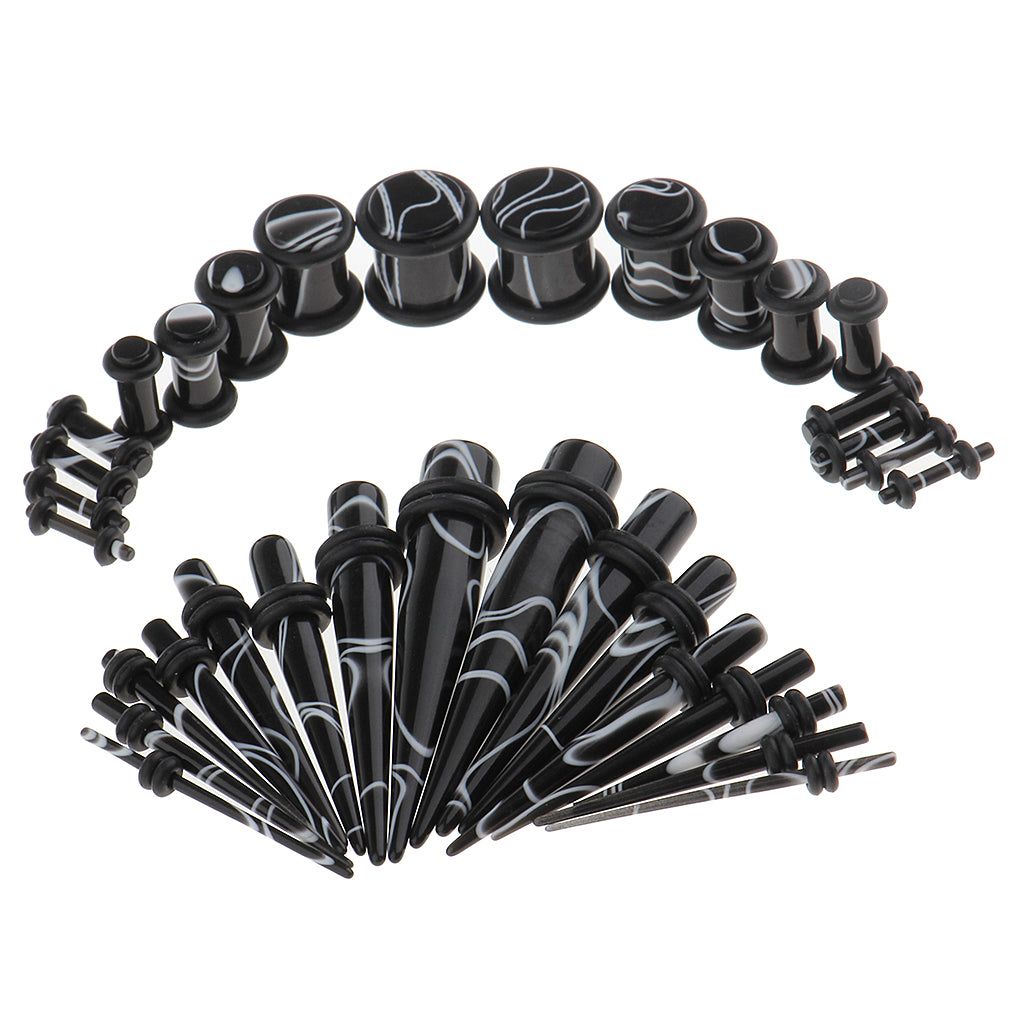 32 Pieces Ear Gauges Stretching Kit Acrylic Plug Taper 14G-0G Expander Black