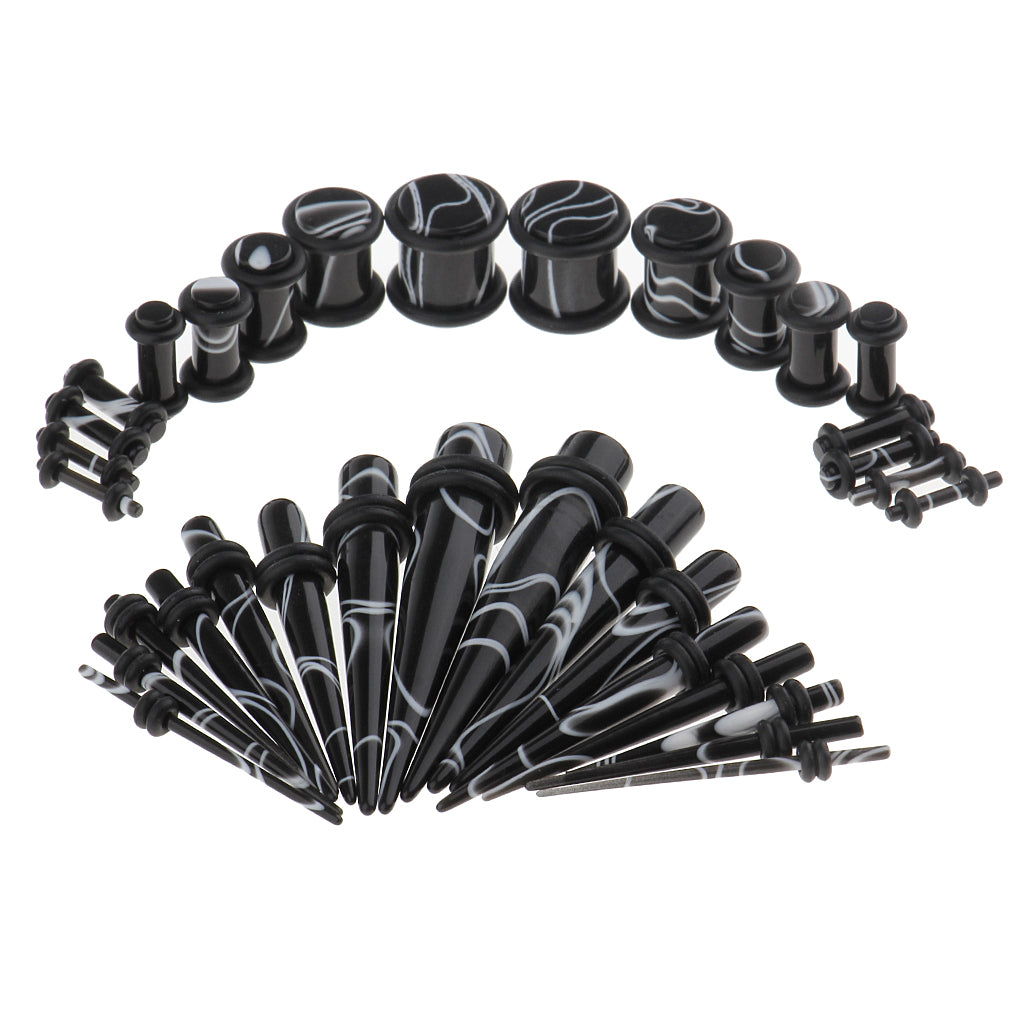 32 Pieces Ear Gauges Stretching Kit Acrylic Plug Taper 14G-0G Expander Black