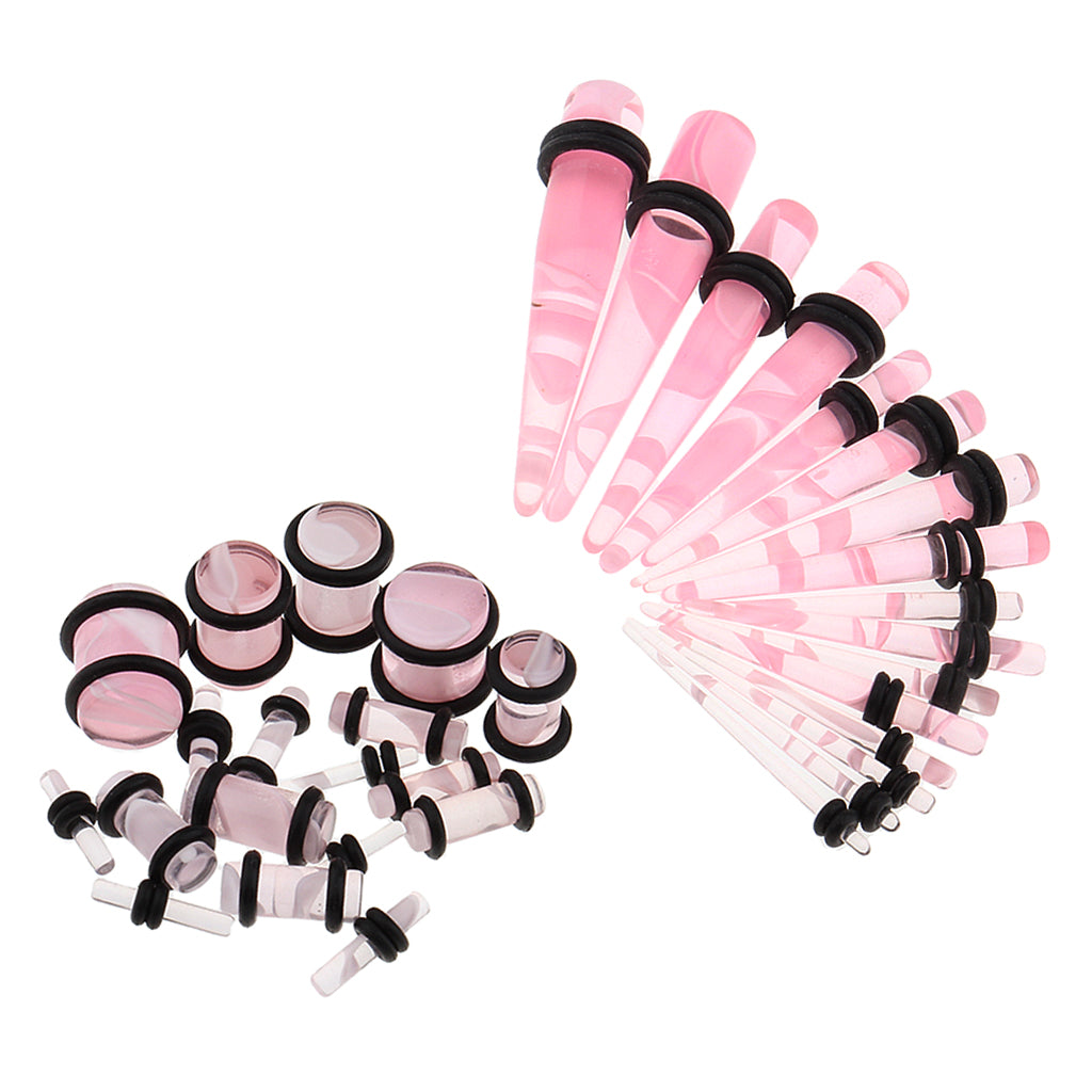 32 Pieces Ear Gauges Stretching Kit Acrylic Plug Taper 14G-0G Expander Pink