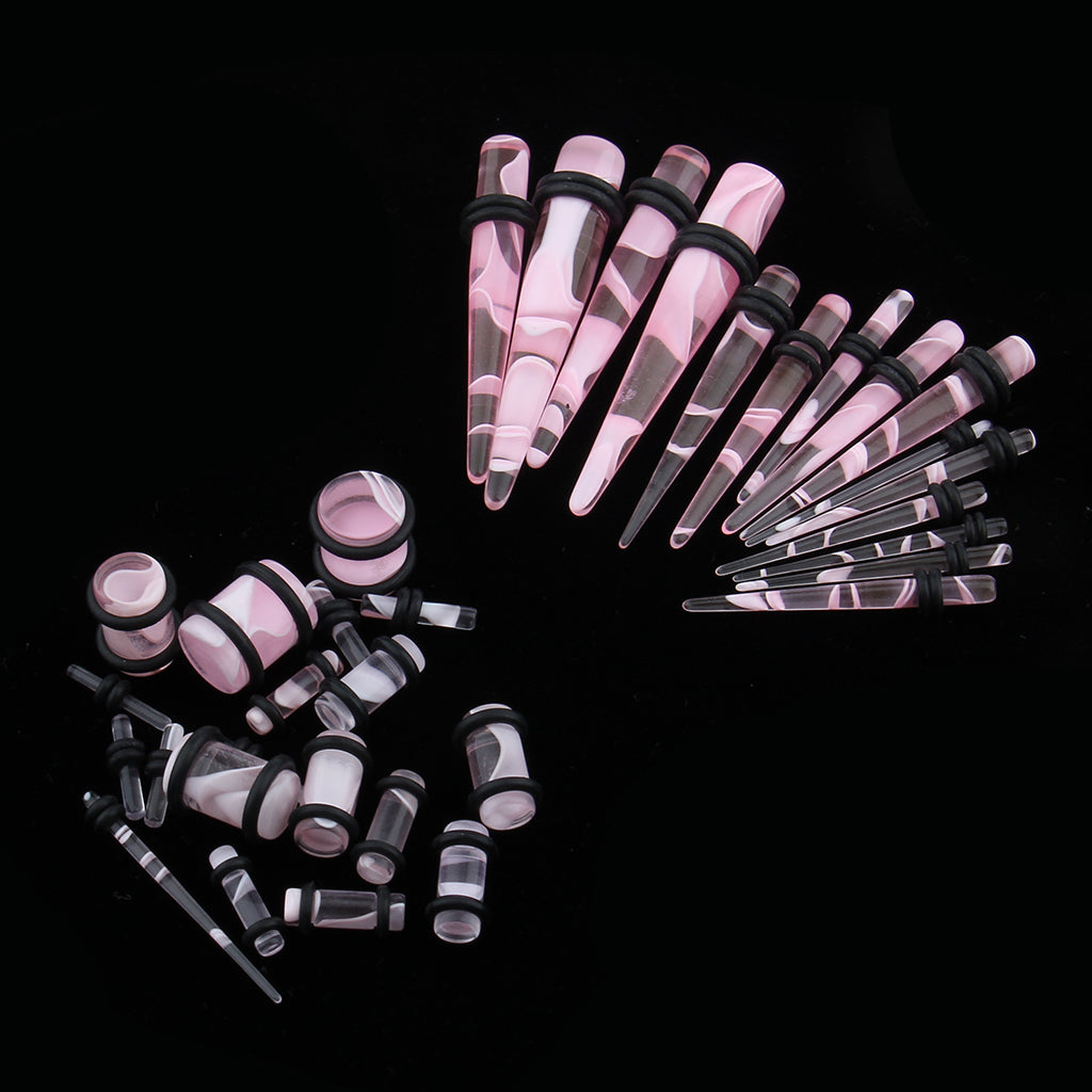 32 Pieces Ear Gauges Stretching Kit Acrylic Plug Taper 14G-0G Expander Pink