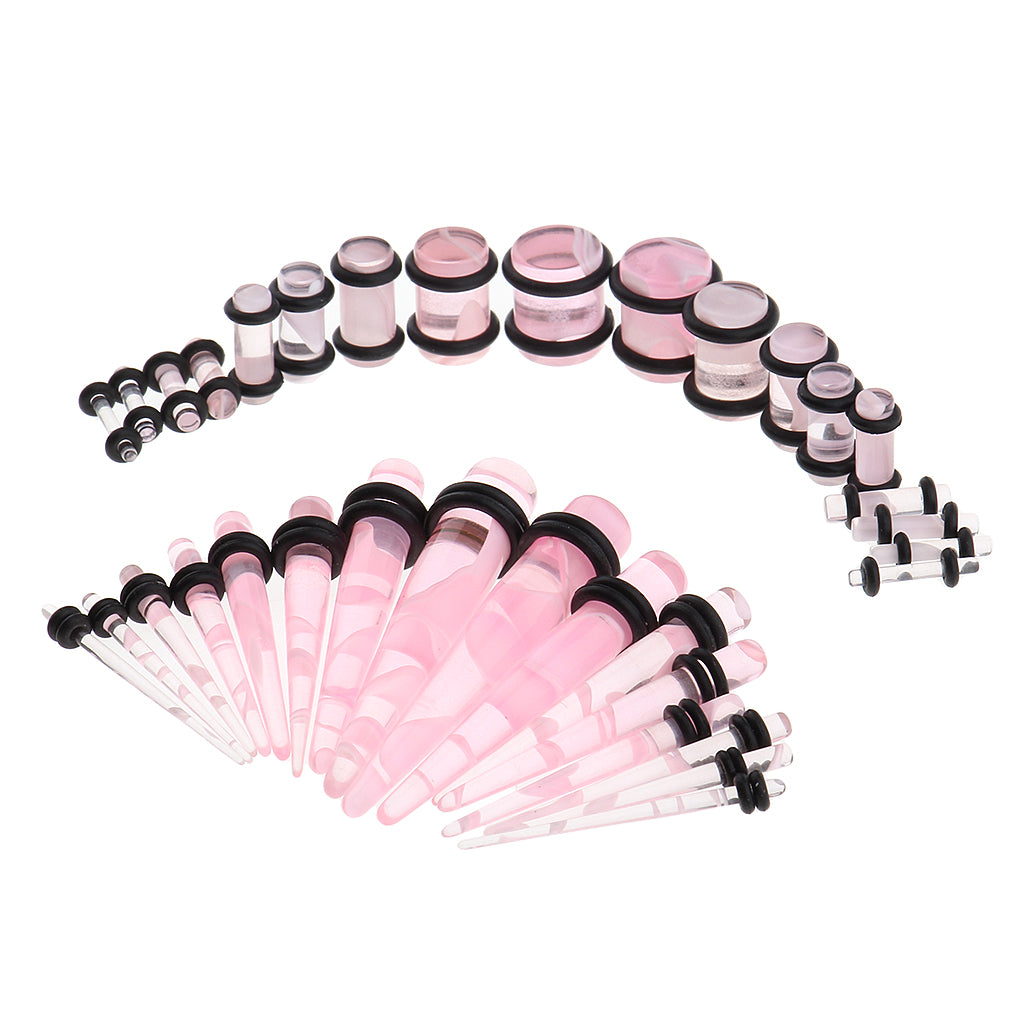 32 Pieces Ear Gauges Stretching Kit Acrylic Plug Taper 14G-0G Expander Pink