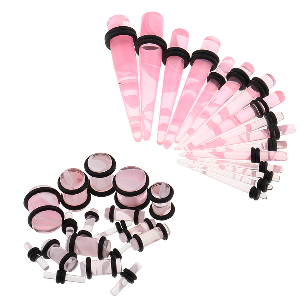 32 Pieces Ear Gauges Stretching Kit Acrylic Plug Taper 14G-0G Expander Pink