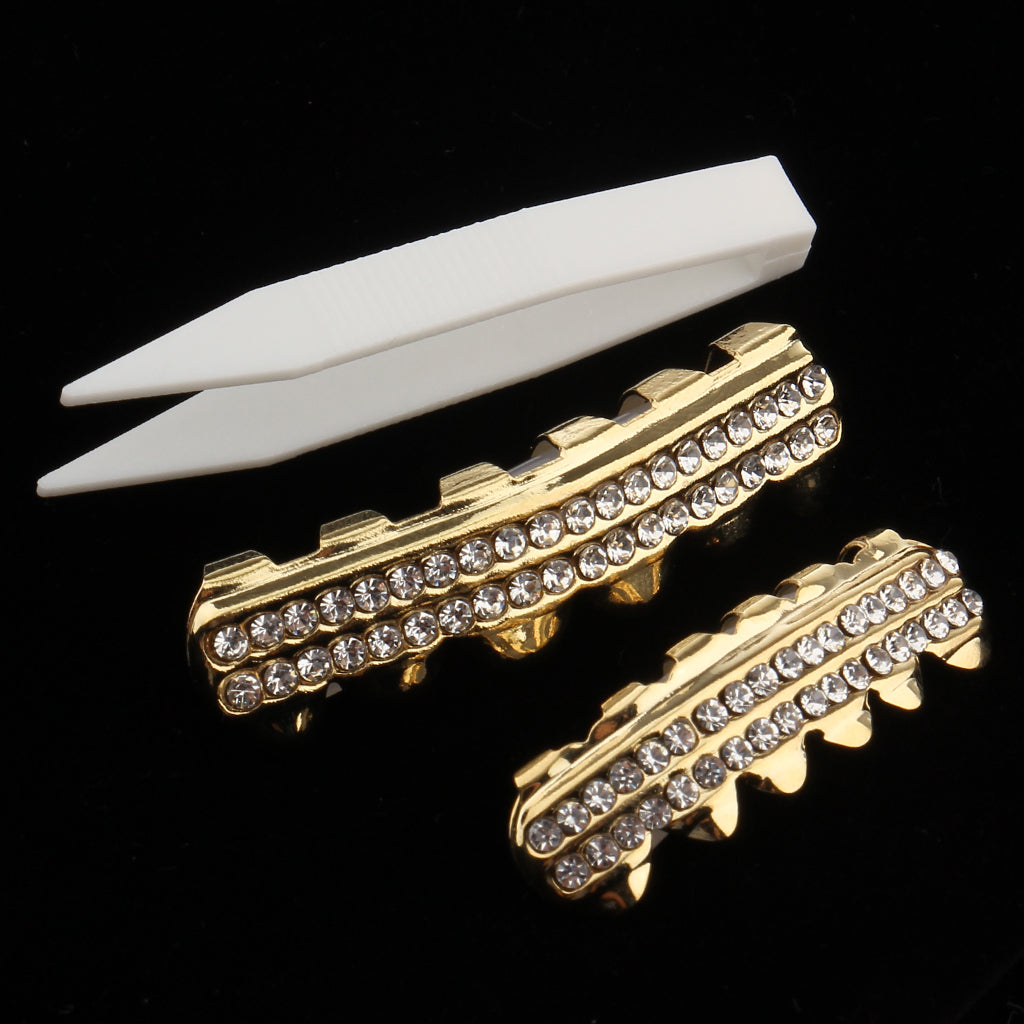 Double Zircon Drill Top Bottom Grill Hip Hop Mouth Teeth Grills Caps Gold