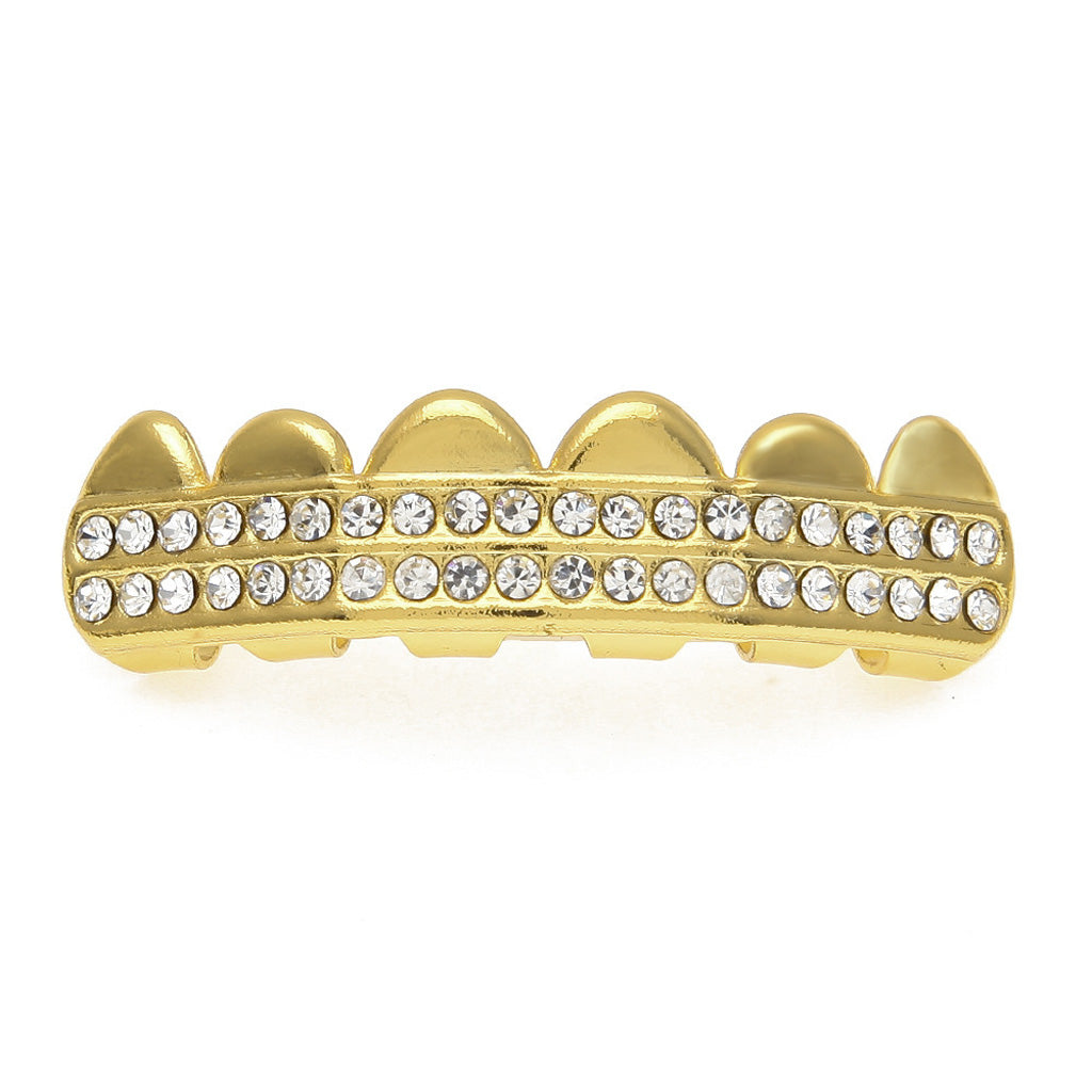 Double Zircon Drill Top Bottom Grill Hip Hop Mouth Teeth Grills Caps Gold