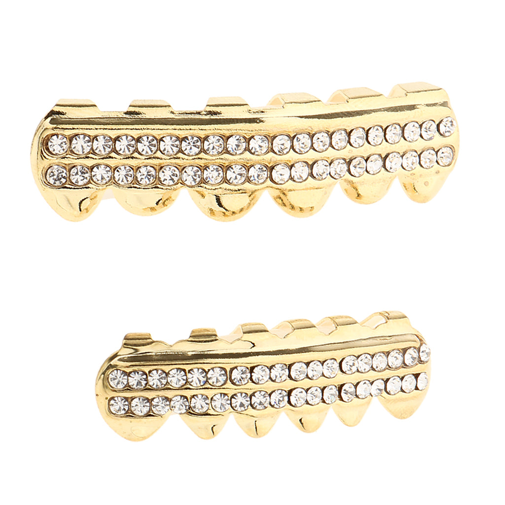 Double Zircon Drill Top Bottom Grill Hip Hop Mouth Teeth Grills Caps Gold