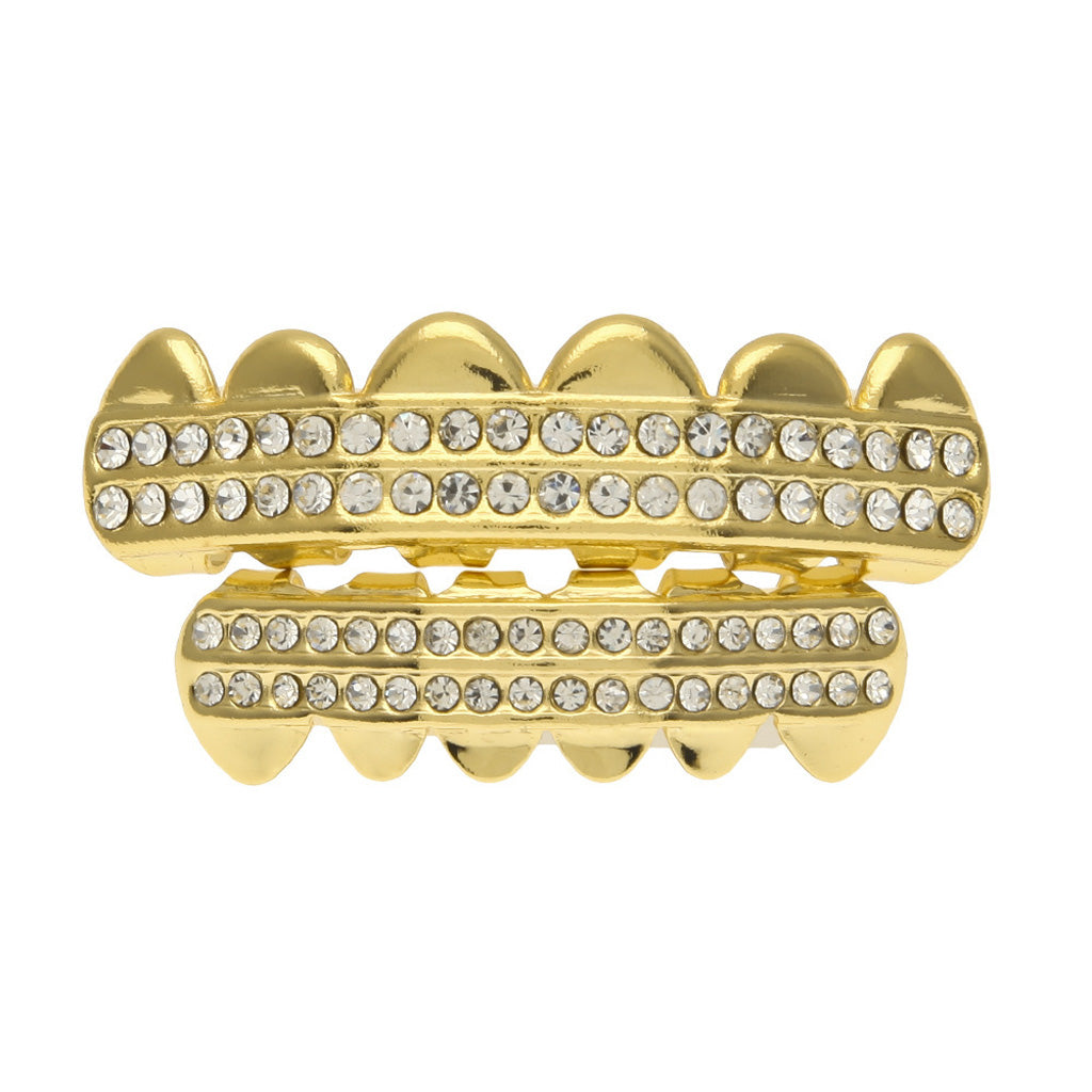 Double Zircon Drill Top Bottom Grill Hip Hop Mouth Teeth Grills Caps Gold