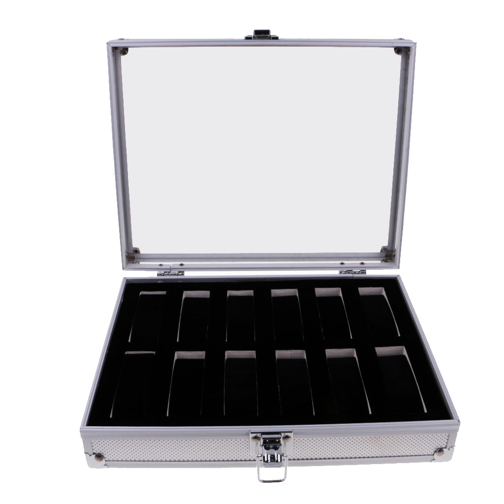 Watch Box Watch Case Aluminum Glass Top Jewelry Case Organizer 12 Slots