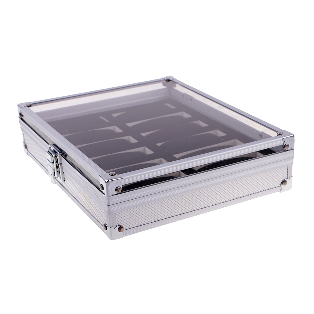 Watch Box Watch Case Aluminum Glass Top Jewelry Case Organizer 12 Slots