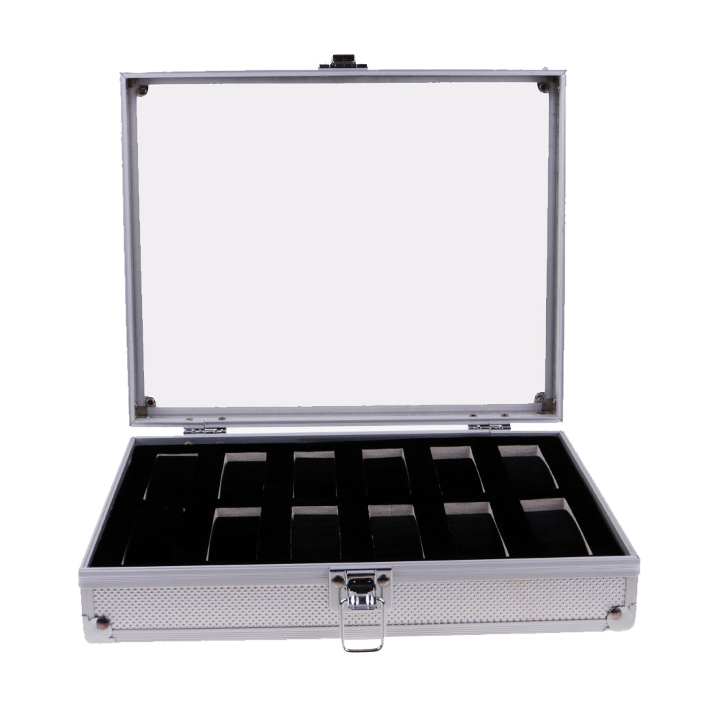 Watch Box Watch Case Aluminum Glass Top Jewelry Case Organizer 12 Slots