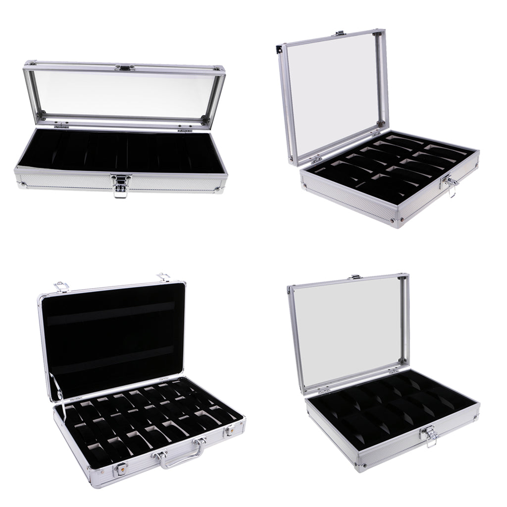 Watch Box Watch Case Aluminum Glass Top Jewelry Case Organizer 12 Slots