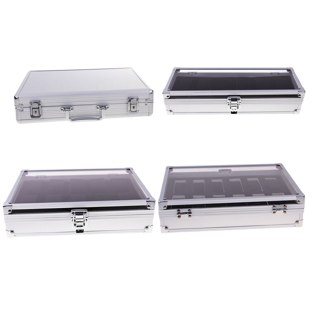 Watch Box Watch Case Aluminum Glass Top Jewelry Case Organizer 12 Slots