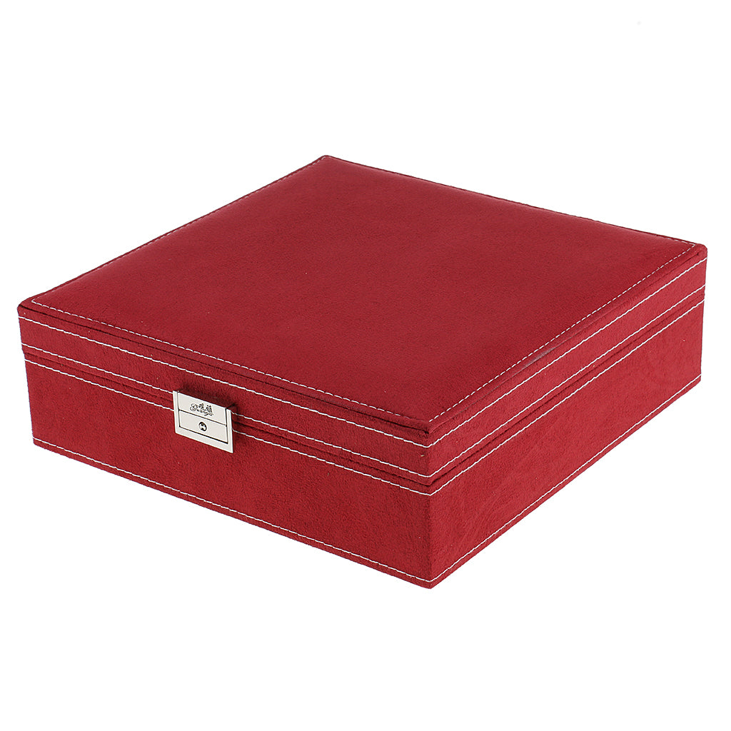 Two-Layer Velvet Jewelry Box Case Holder Storage Organizer with Lock Red