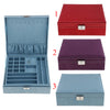 Two-Layer Velvet Jewelry Box Case Holder Storage Organizer with Lock Red