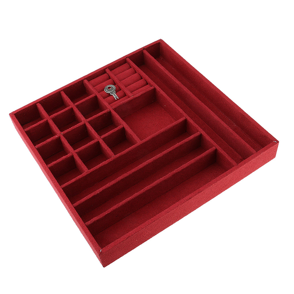 Two-Layer Velvet Jewelry Box Case Holder Storage Organizer with Lock Red