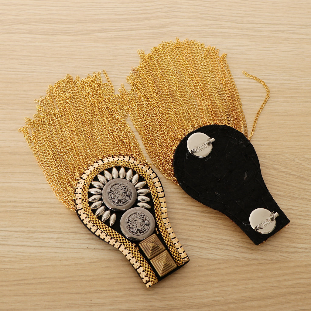 1 Pair Tassel Epaulette Shoulder Board Mark Costume Brooch Badges Gold