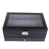 12 Slots Watch Bracelet Box Leather Display Top Glass Jewelry Storage  Black