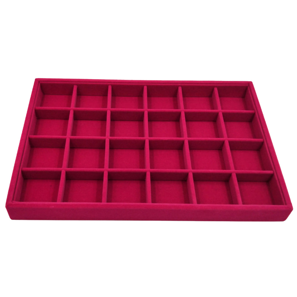 Rose Pink Velvet Jewelry Display Organizer Box Tray Showcase 24 Grids