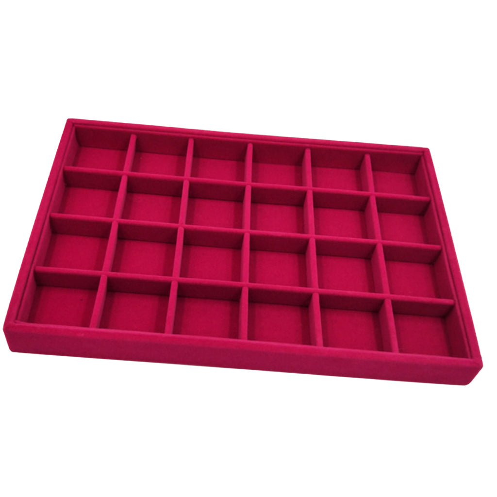 Rose Pink Velvet Jewelry Display Organizer Box Tray Showcase 24 Grids