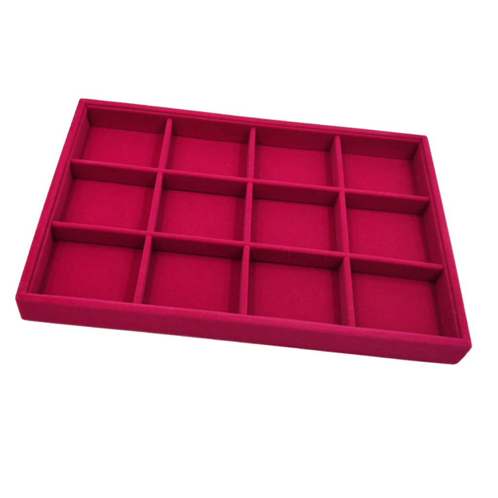 Rose Pink Velvet Jewelry Display Organizer Box Tray Showcase 12 Grids