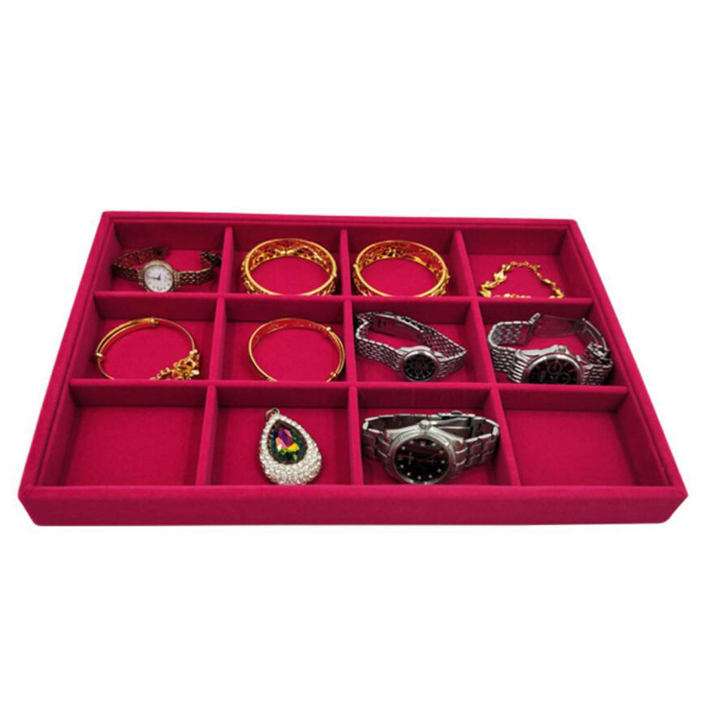 Rose Pink Velvet Jewelry Display Organizer Box Tray Showcase 12 Grids