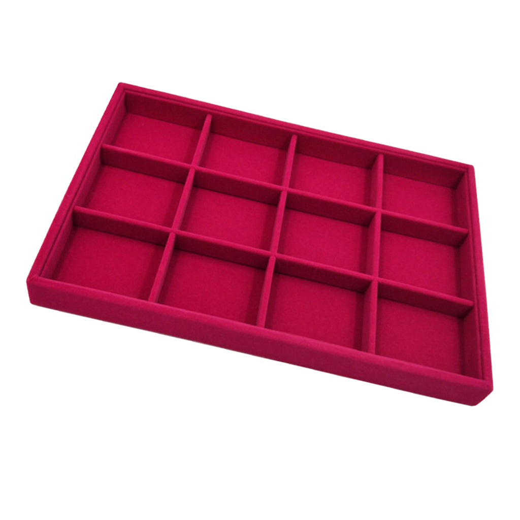 Rose Pink Velvet Jewelry Display Organizer Box Tray Showcase 12 Grids